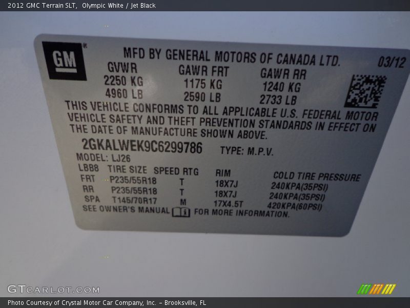 Olympic White / Jet Black 2012 GMC Terrain SLT