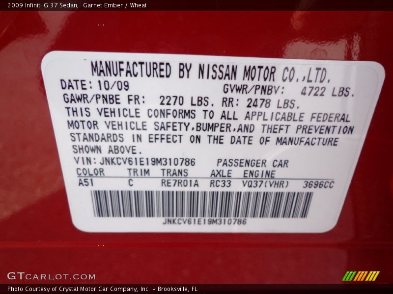 Garnet Ember / Wheat 2009 Infiniti G 37 Sedan