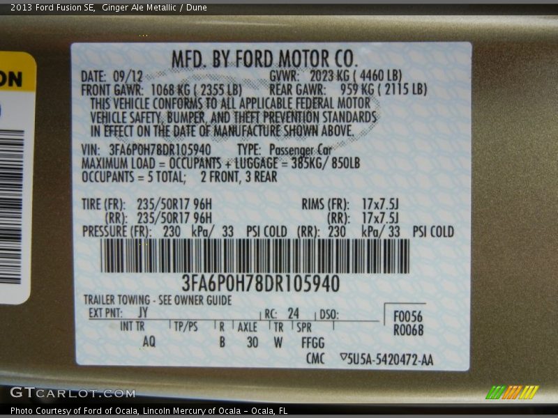 Ginger Ale Metallic / Dune 2013 Ford Fusion SE
