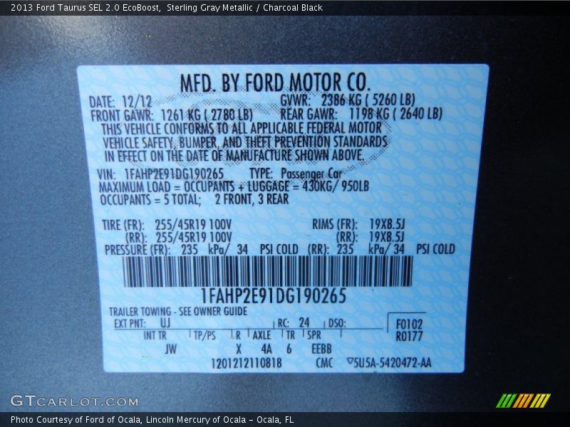 2013 Taurus SEL 2.0 EcoBoost Sterling Gray Metallic Color Code UJ
