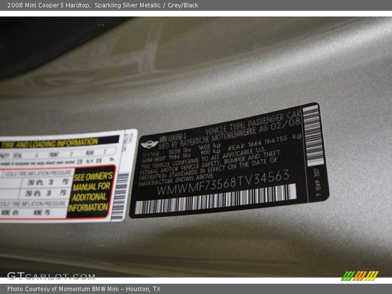 Sparkling Silver Metallic / Grey/Black 2008 Mini Cooper S Hardtop