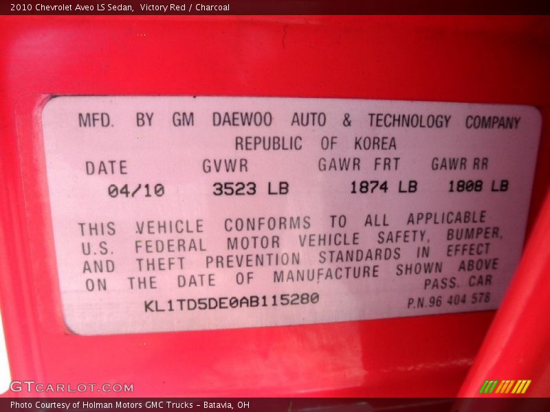 Victory Red / Charcoal 2010 Chevrolet Aveo LS Sedan