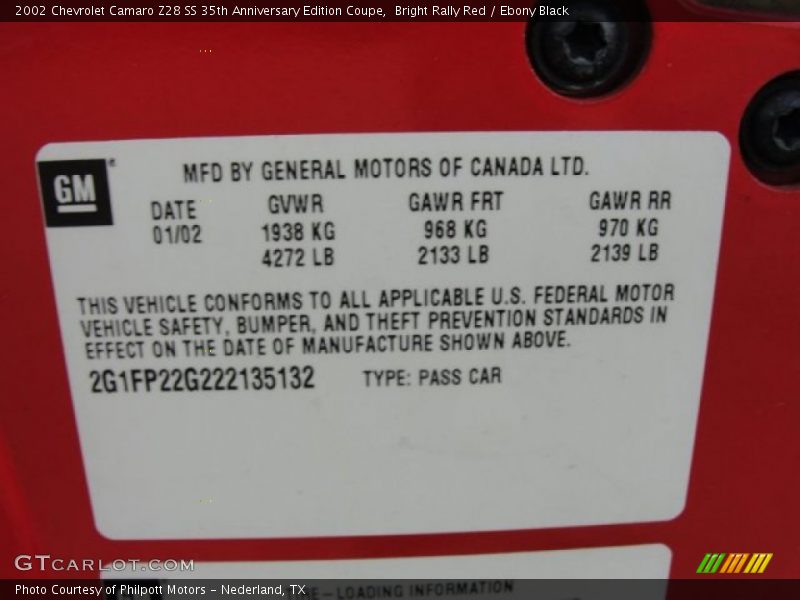 Bright Rally Red / Ebony Black 2002 Chevrolet Camaro Z28 SS 35th Anniversary Edition Coupe