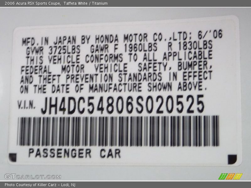 Taffeta White / Titanium 2006 Acura RSX Sports Coupe