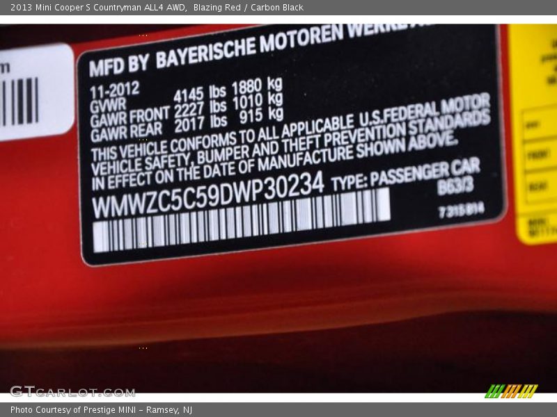 Blazing Red / Carbon Black 2013 Mini Cooper S Countryman ALL4 AWD