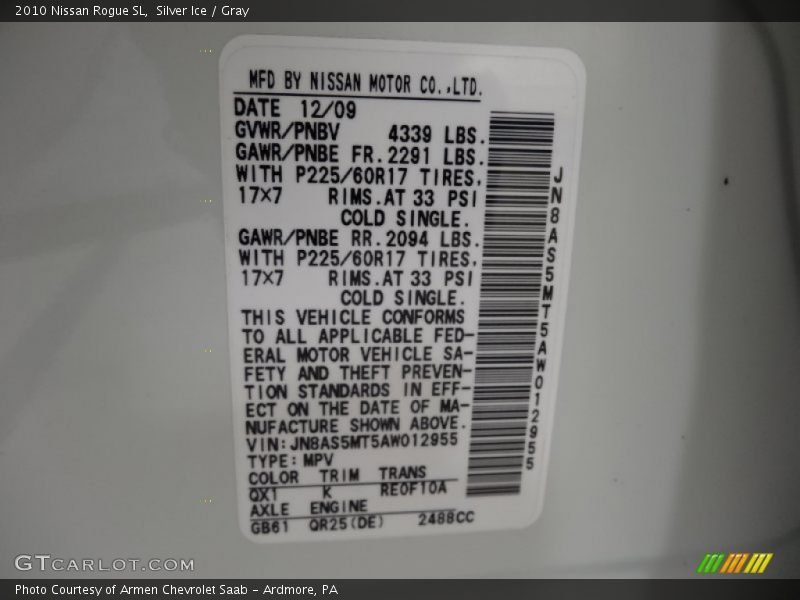 Silver Ice / Gray 2010 Nissan Rogue SL