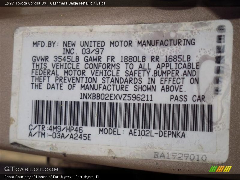 Cashmere Beige Metallic / Beige 1997 Toyota Corolla DX