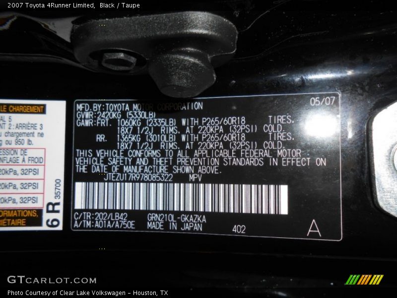 Black / Taupe 2007 Toyota 4Runner Limited