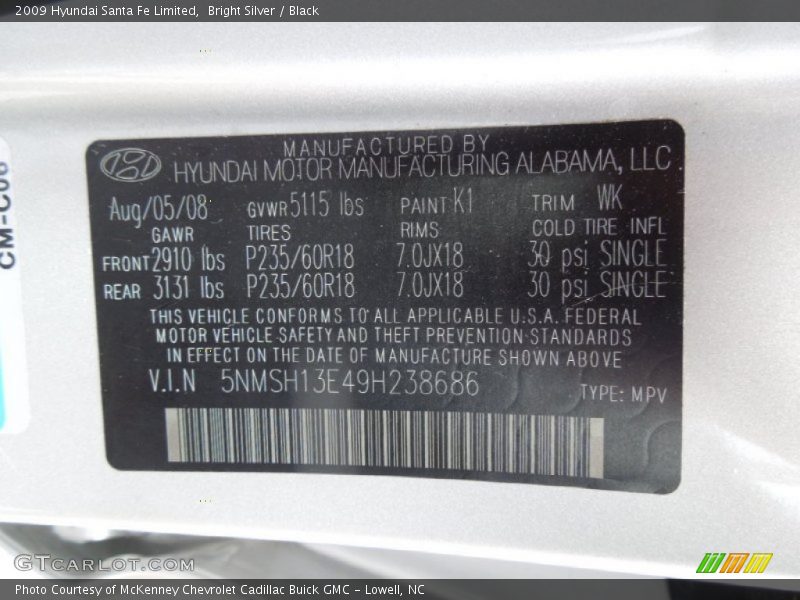 Bright Silver / Black 2009 Hyundai Santa Fe Limited