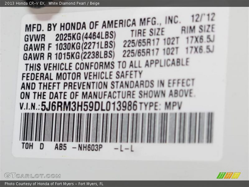 White Diamond Pearl / Beige 2013 Honda CR-V EX
