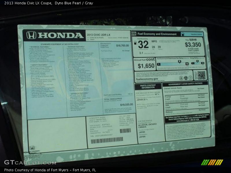  2013 Civic LX Coupe Window Sticker