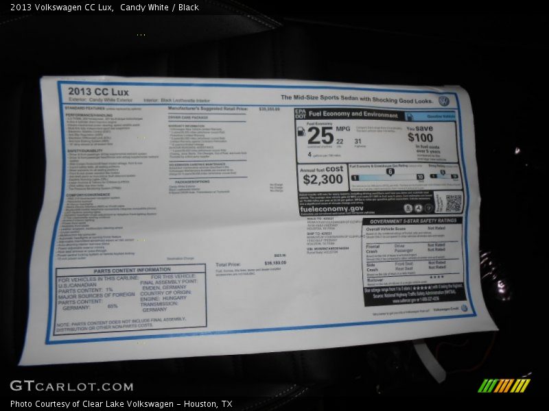 Candy White / Black 2013 Volkswagen CC Lux