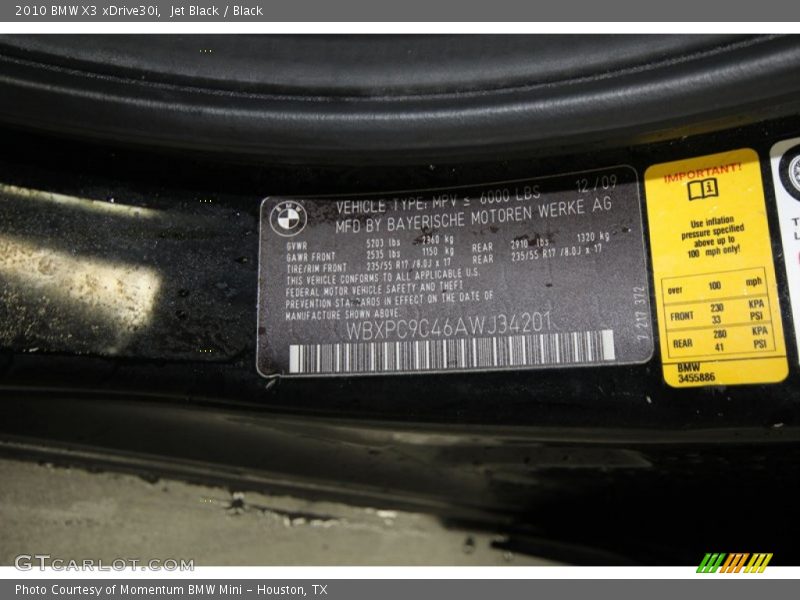 Jet Black / Black 2010 BMW X3 xDrive30i