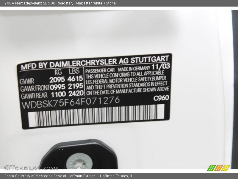 Alabaster White / Stone 2004 Mercedes-Benz SL 500 Roadster