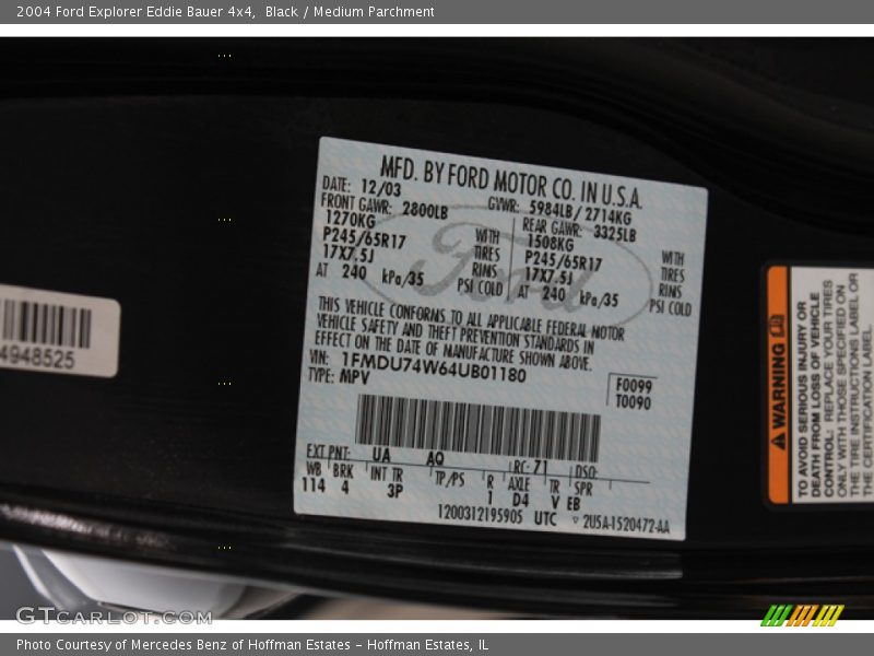 Black / Medium Parchment 2004 Ford Explorer Eddie Bauer 4x4