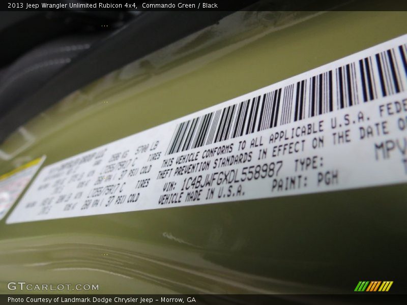 2013 Wrangler Unlimited Rubicon 4x4 Commando Green Color Code PGH