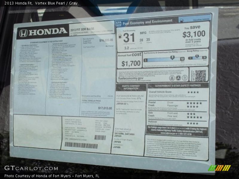 Vortex Blue Pearl / Gray 2013 Honda Fit