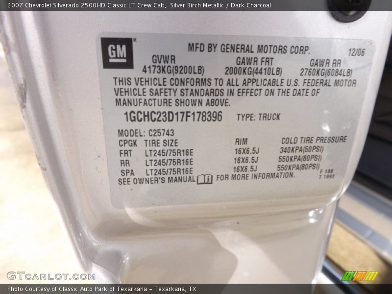 Silver Birch Metallic / Dark Charcoal 2007 Chevrolet Silverado 2500HD Classic LT Crew Cab