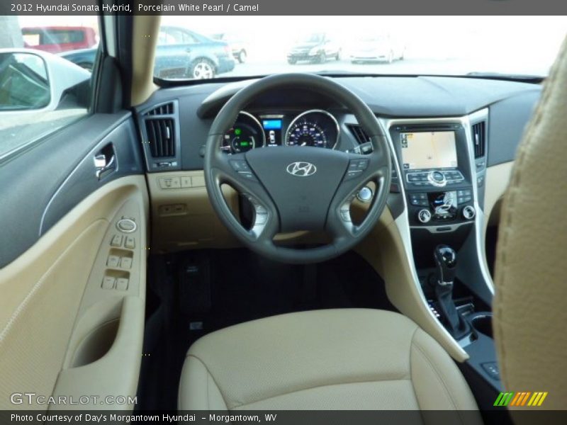 Porcelain White Pearl / Camel 2012 Hyundai Sonata Hybrid