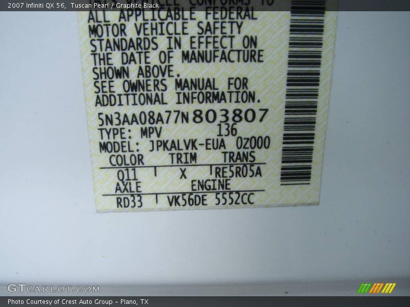 Tuscan Pearl / Graphite Black 2007 Infiniti QX 56