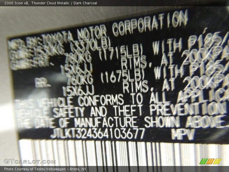 Thunder Cloud Metallic / Dark Charcoal 2006 Scion xB
