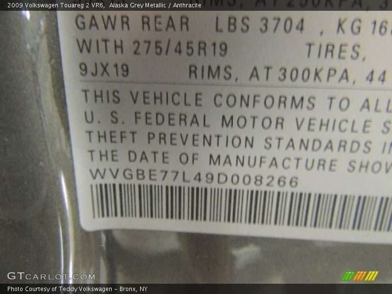 Alaska Grey Metallic / Anthracite 2009 Volkswagen Touareg 2 VR6