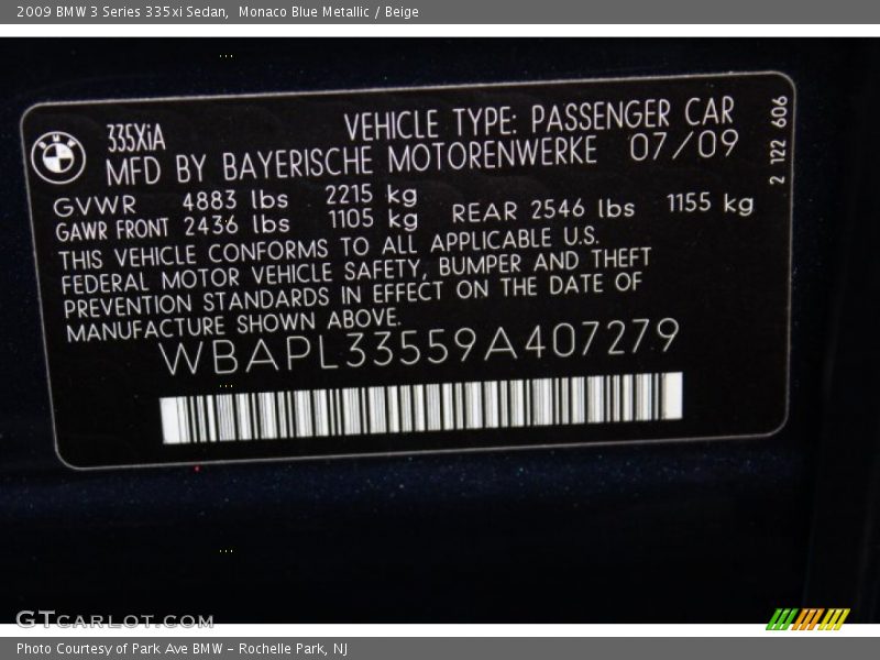 Monaco Blue Metallic / Beige 2009 BMW 3 Series 335xi Sedan