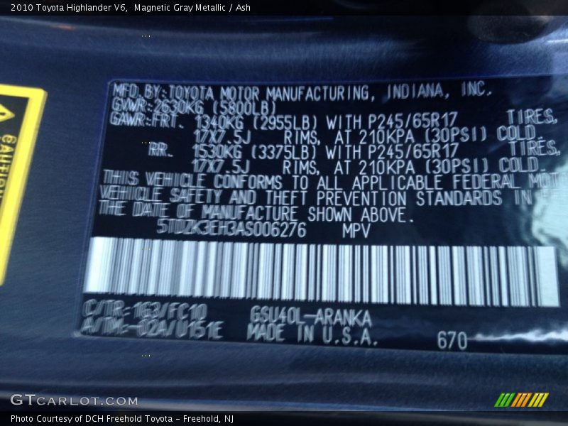 Magnetic Gray Metallic / Ash 2010 Toyota Highlander V6