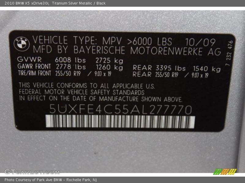 Titanium Silver Metallic / Black 2010 BMW X5 xDrive30i