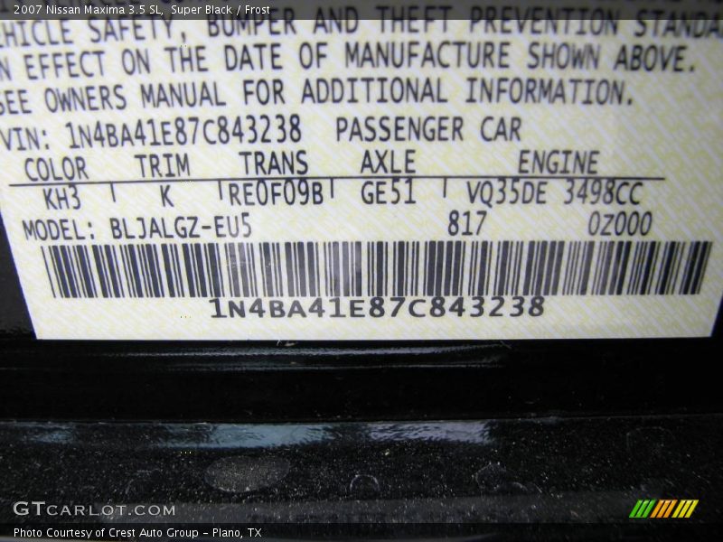 Super Black / Frost 2007 Nissan Maxima 3.5 SL