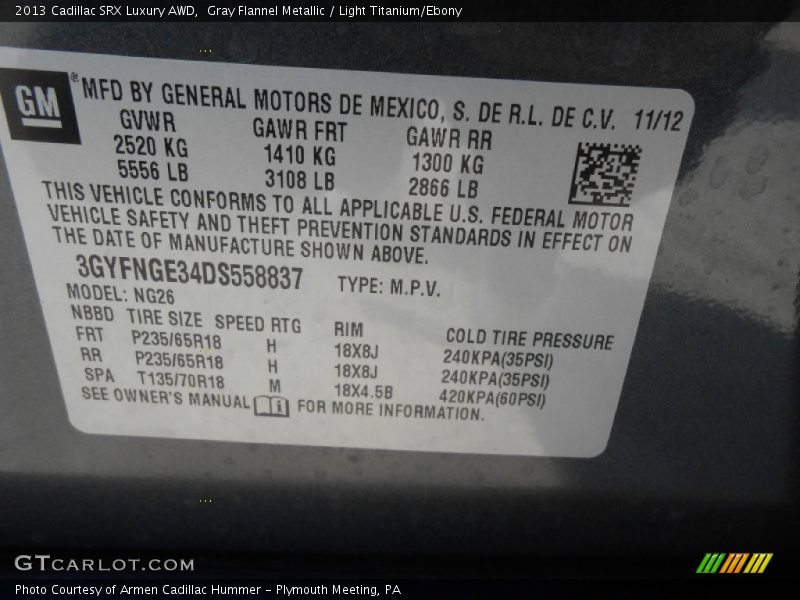 Gray Flannel Metallic / Light Titanium/Ebony 2013 Cadillac SRX Luxury AWD
