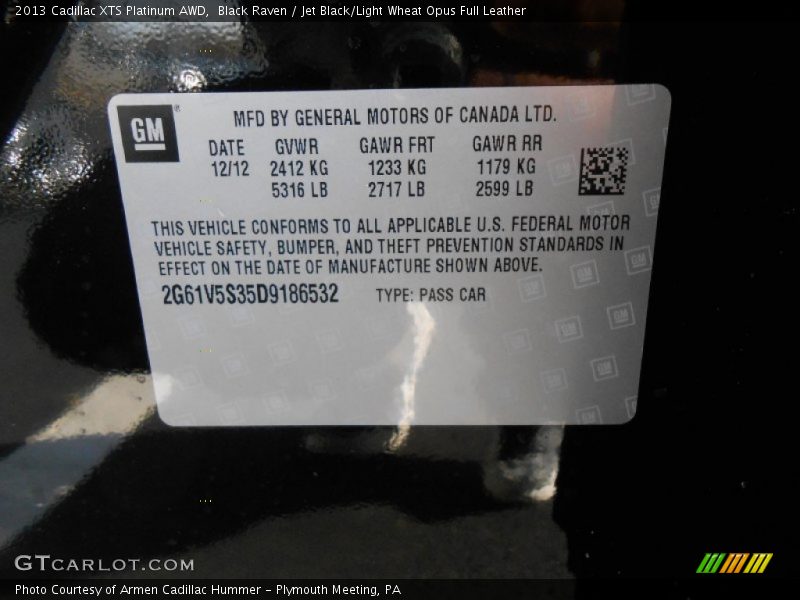 Black Raven / Jet Black/Light Wheat Opus Full Leather 2013 Cadillac XTS Platinum AWD