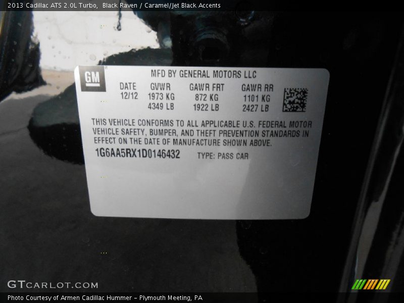 Black Raven / Caramel/Jet Black Accents 2013 Cadillac ATS 2.0L Turbo