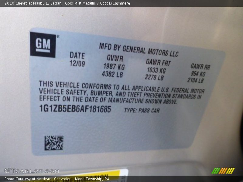 Gold Mist Metallic / Cocoa/Cashmere 2010 Chevrolet Malibu LS Sedan