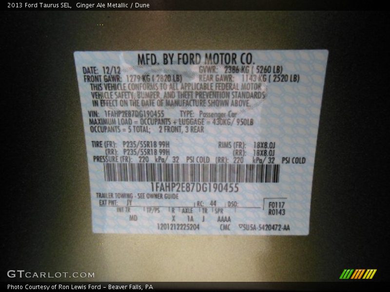 Ginger Ale Metallic / Dune 2013 Ford Taurus SEL