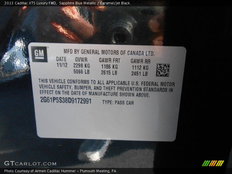 Sapphire Blue Metallic / Caramel/Jet Black 2013 Cadillac XTS Luxury FWD