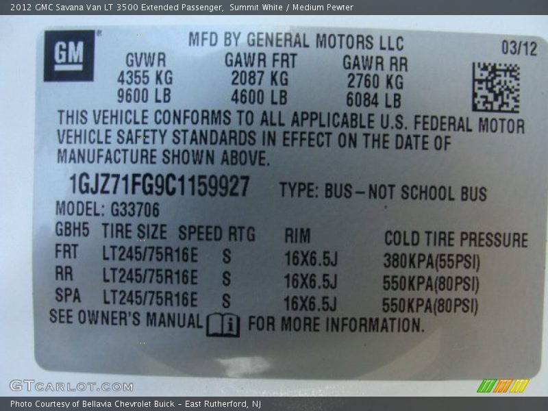 Summit White / Medium Pewter 2012 GMC Savana Van LT 3500 Extended Passenger