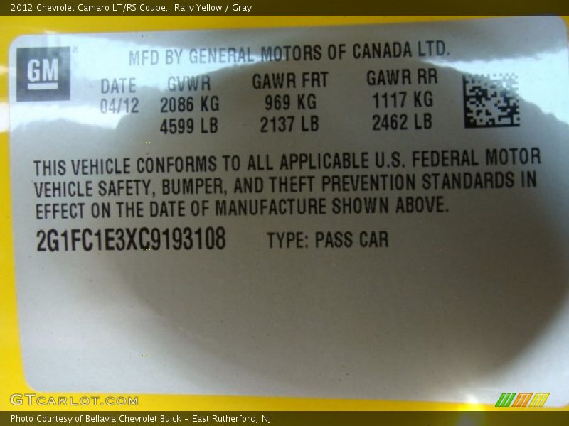 Rally Yellow / Gray 2012 Chevrolet Camaro LT/RS Coupe