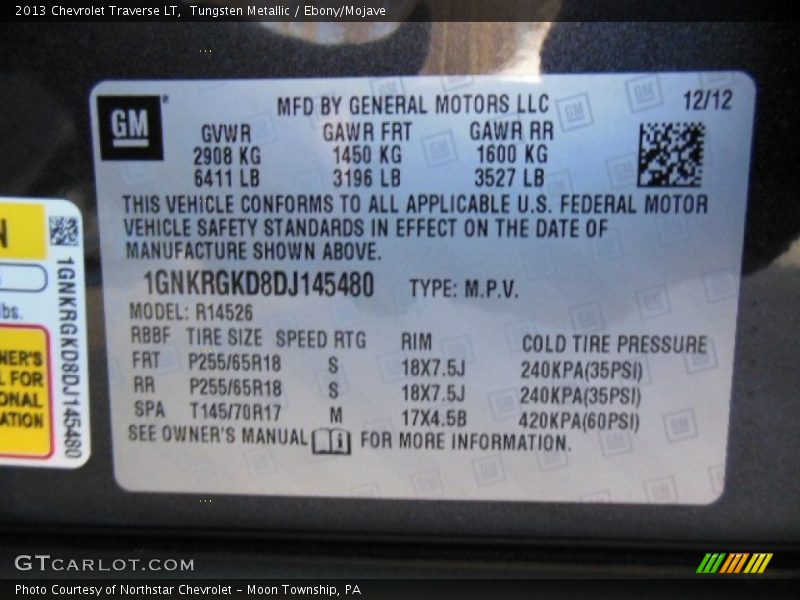 Tungsten Metallic / Ebony/Mojave 2013 Chevrolet Traverse LT