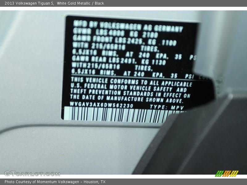 White Gold Metallic / Black 2013 Volkswagen Tiguan S