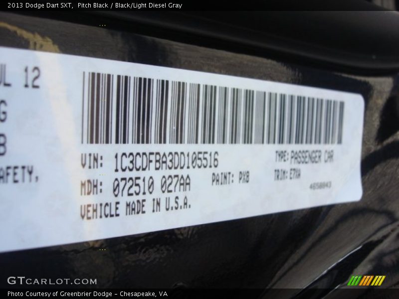 Pitch Black / Black/Light Diesel Gray 2013 Dodge Dart SXT