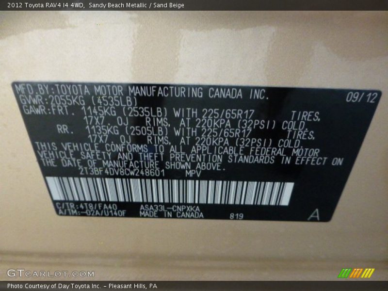 Sandy Beach Metallic / Sand Beige 2012 Toyota RAV4 I4 4WD