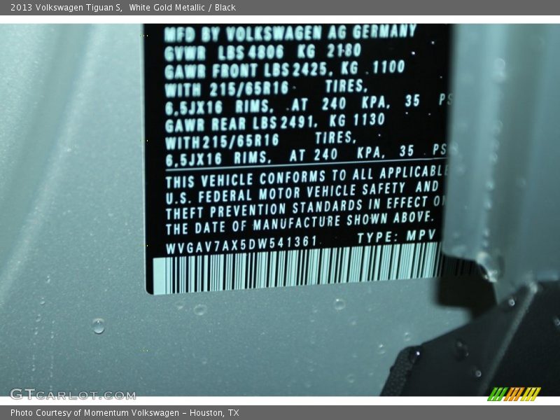 White Gold Metallic / Black 2013 Volkswagen Tiguan S