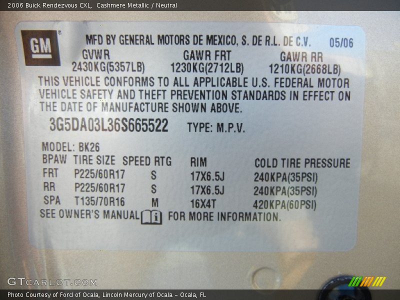 Cashmere Metallic / Neutral 2006 Buick Rendezvous CXL