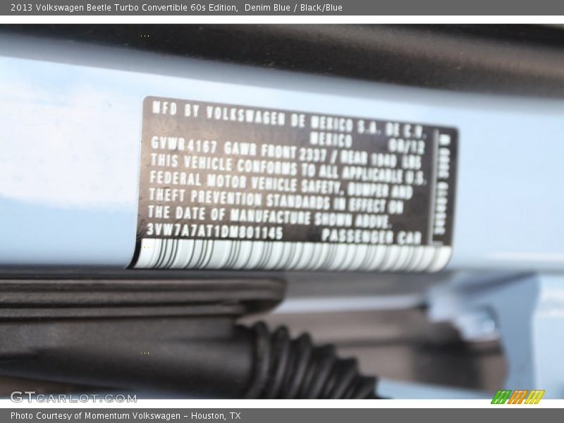 Denim Blue / Black/Blue 2013 Volkswagen Beetle Turbo Convertible 60s Edition