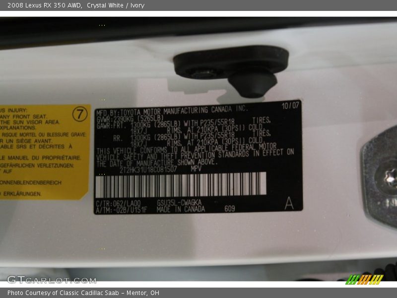 Crystal White / Ivory 2008 Lexus RX 350 AWD