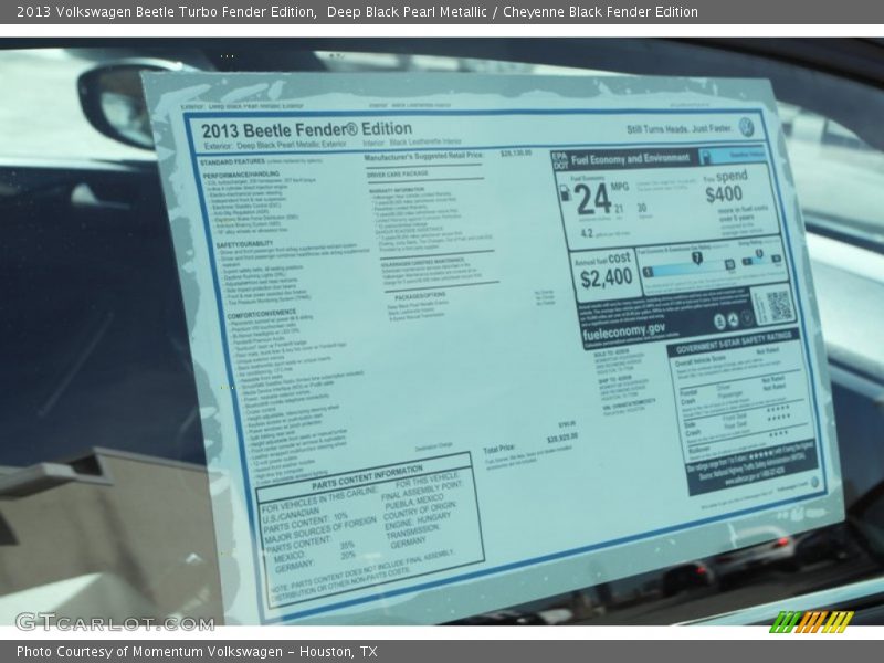  2013 Beetle Turbo Fender Edition Window Sticker