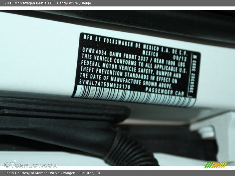 Candy White / Beige 2013 Volkswagen Beetle TDI