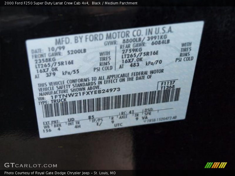 Black / Medium Parchment 2000 Ford F250 Super Duty Lariat Crew Cab 4x4