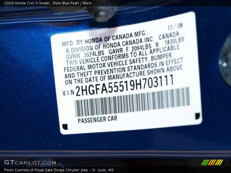 Dyno Blue Pearl / Black 2009 Honda Civic Si Sedan